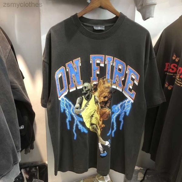 

men's t-shirts vintage basketball lightning t shirt men nice washed fashion women t-shirt streetwear cotton shirts mens clothing, White;black