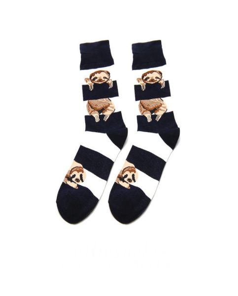 

men and women socks funny white and black stripe cartoon sloth motion korea harajuku socks male 2pcs1pairs4920668