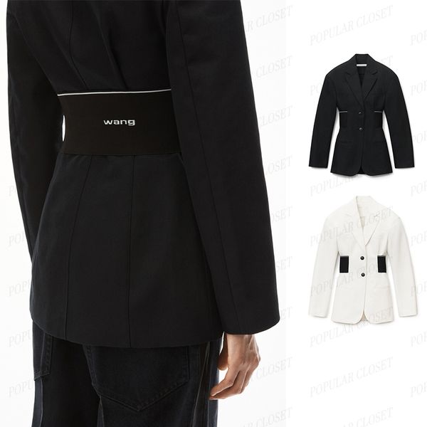

designer ladies suit jacket back waist letter elastic belt autumn suits shirt classic wang womens formal blouse sml, White