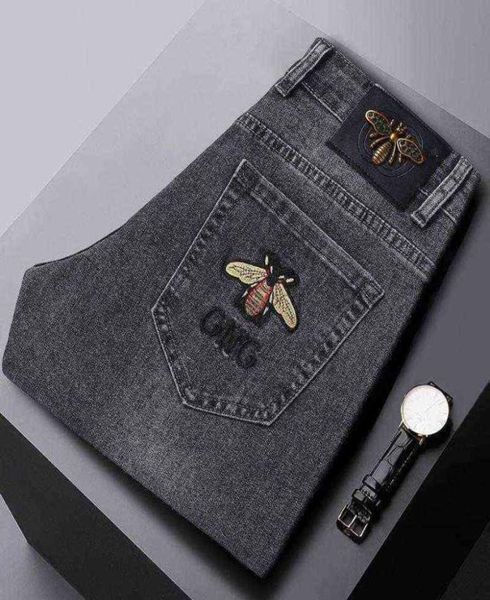 

and spring summer jeans young men039s embroidered slim fit small foot elastic casual trend pants5566918, Blue