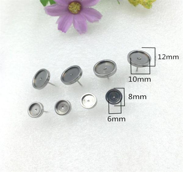 

100pcslot earrings base setting findings blank base setting studs pins needles posts gluing pad cabochon cameo bezel flat back9778237, Slivery;crystal