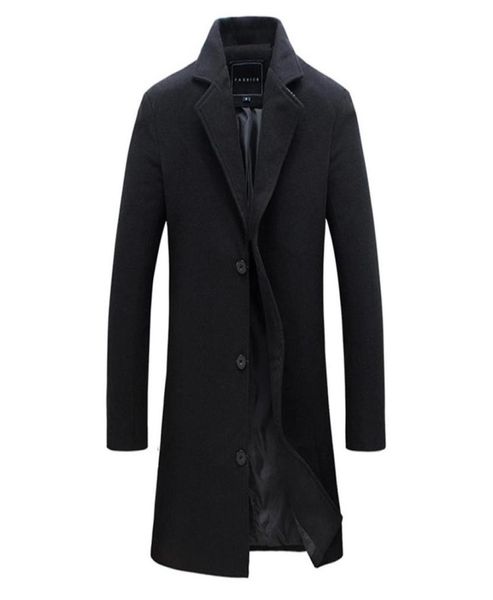 

2018 fashion men039s wool coat winter warm solid color long trench jacket male single breasted business casual overcoat parka3449617, Black