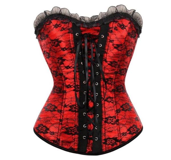 

women lace up boned corset victorian floral lace cover overbust corset with zipper side body shaper bustier81005258709775, Black;white
