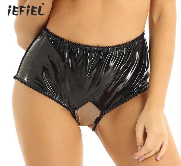 

women039s panties womens wet look patent leather sissy lingerie high waist wrapped sheer mesh spliced crotchless briefs un3465600, Black;pink