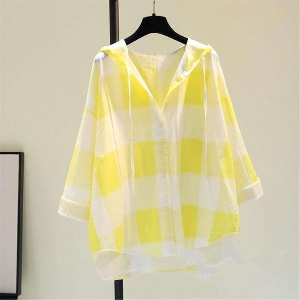 

title hooded plaid shirt spring and summer korean loose casual thin cardigan, White