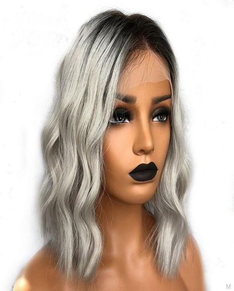

brazilian hair ombre grey 13x4 lace front wigs human hair remy ombre bob wig for women pre plucked glueless short bob wigs5796179, Black;brown