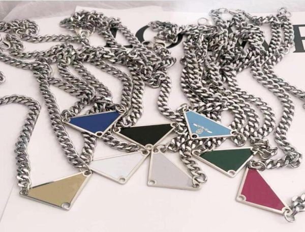

2021 fashion punk style street inverted triangle letter chokers necklace men and women cold wind hip hop silver clavicle chain net2126829