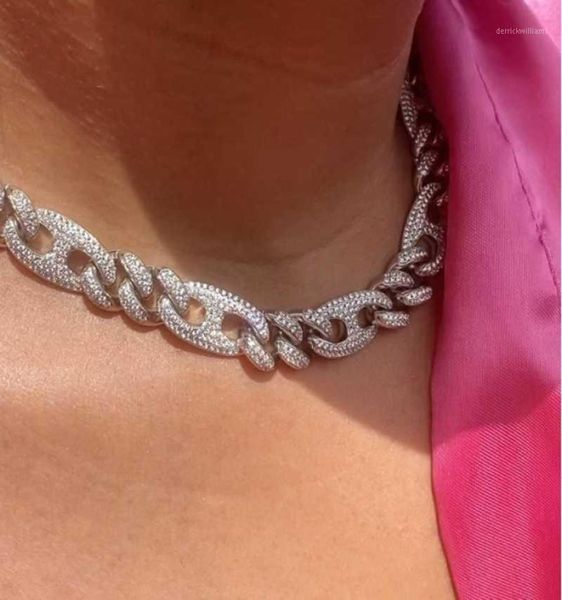 

8mm width iced out hip hop bling cz women jewelry 5a cubic zirconia miami cuban link chain curb choker necklace16371441, Golden;silver