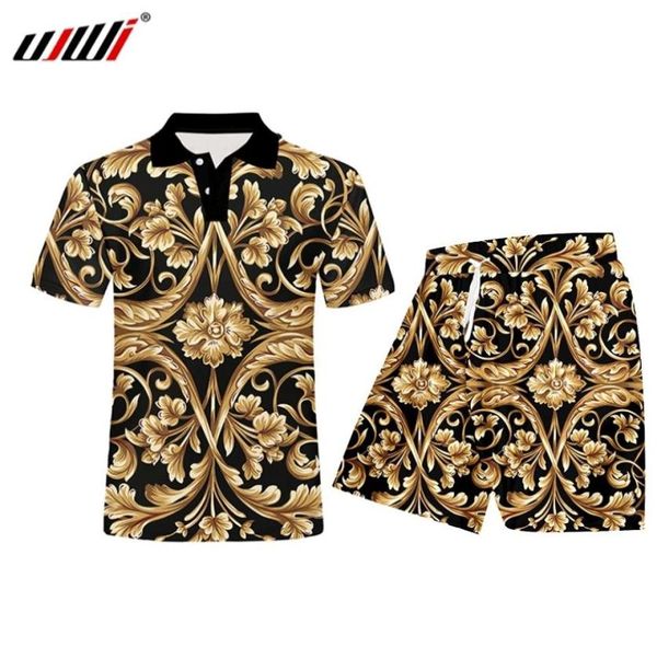 

ujwi new trend menwomen tracksuit set golden flower 3d print coat pants street style polo shirt pattern custom x01242102501, Gray