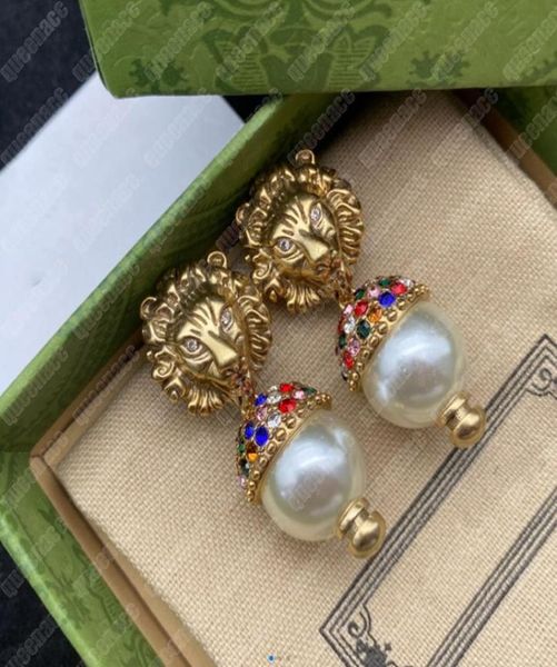 

fashion women earrings classic designer jewelry luxury pearl lion earring ladies ear studs retro designers 2204295wu8897772, Golden;silver