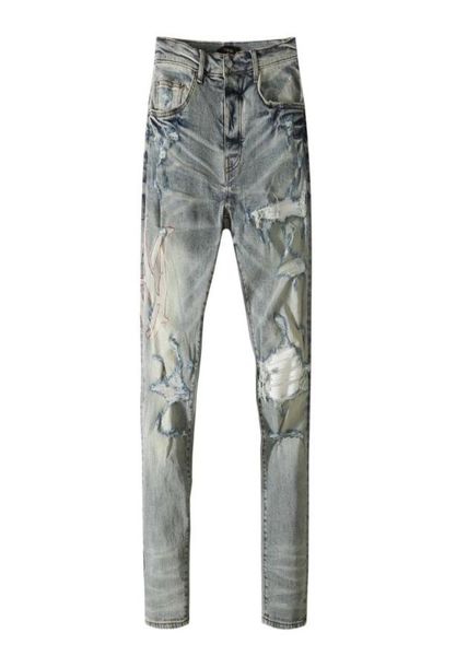 

jeans mens broken holes wool leather collage european and american street style trend9834756, Blue