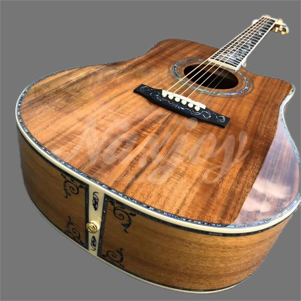 

cutaway all koa wood 41 inches d style acoustic guitar,abalone inlays ebony fingerboard guitarra