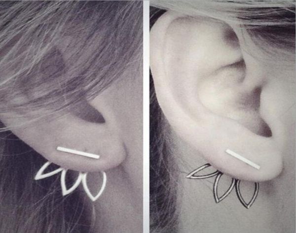 

simple design hollow out lotus ear studs geometric creative alloy flower earrings women gold silver black rose gold jewelry gifts 7805079, Golden;silver