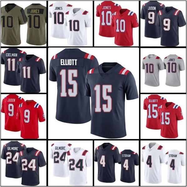 

15 ezekiel elliott matthew judon mac jones custom football jersey kyle dugger mike gesicki christian gonzalez juju smith schuster rhamondre, Black;red
