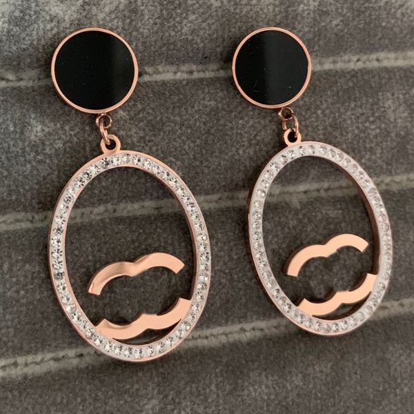 

big size luxury women designer earrings rose gold stainless steel stud ring pendant engagement earring wholesale, Golden;silver