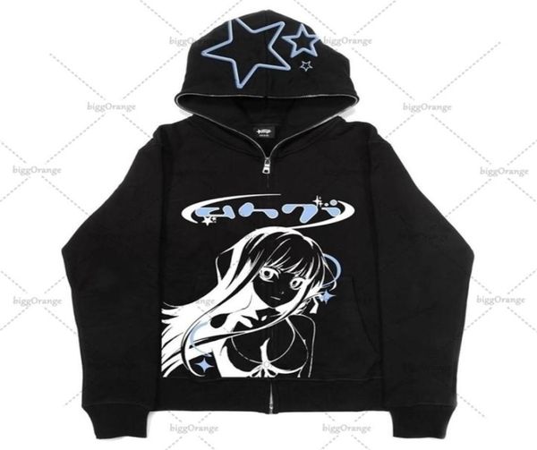 

womens hoodies sweatshirts y2k star anime print zip hoodie women loose couple japan harajuku style 90s retro casual oversized3721377, Black