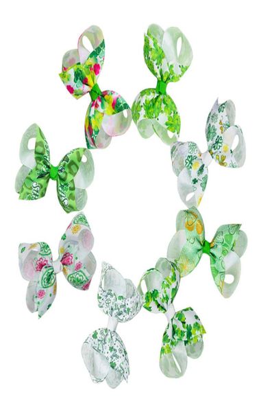 

4 inch shamrock hair clips girls ireland st patricks day thread clover bow barrettes bow ribbon hair clips irish day party access9943463, Slivery;white