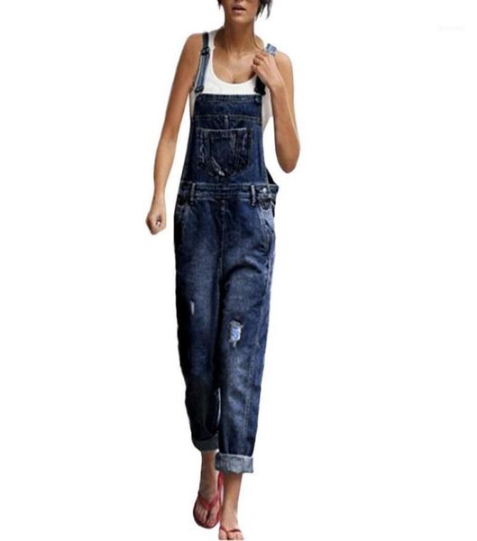 

fashion casual women loose denim jeans pants hole overalls straps jumpsuit rompers trousers 21919463514, Black;blue