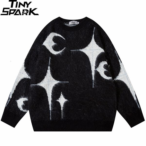 

men's sweaters men streetwear sweater star moon graphic knitted sweater hip hop pullover cotton harajuku sweater soft y2k black grey 23, White;black