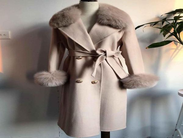 

women cashmere coat with real fur collar and cuff long warm outwear with belt9871106, Black