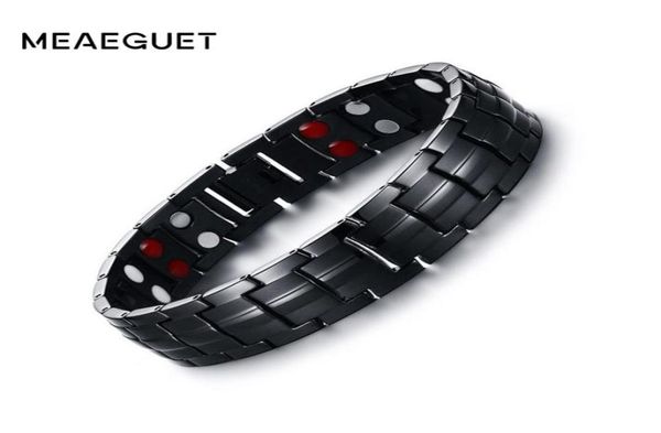 

meaeguet 15mm magnet health power bracelet for men black negative ion far infrared titanium magnetic therapy bracelets jewelry6487981, Golden;silver