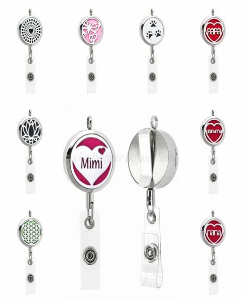 

mimi papa dad mom paw 30mm 316l staiinless steel id integrated diffuser badge holder retractable pendant aromatherapy necklace 10p1030803, Silver