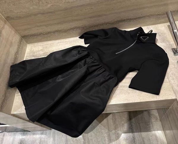 

2023 spring dress for women new style designer fashion skirt half zipper splice lower nylon material sshaped skirt stand col7806147, Black;pink
