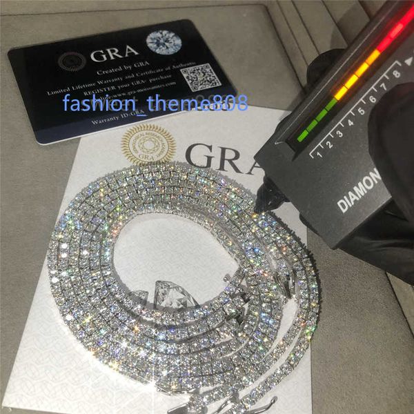 

gra hip hop jewelry 2.0mm-6.5mm vvs moissanite mossinate tennis chain diamond 925 silver gold iced out plated necklaces