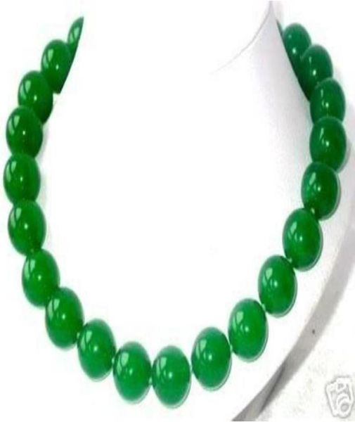 

18quot imperial green jade 14mm beads necklace01234567321591, Silver