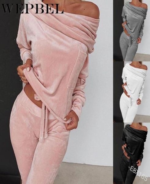

women039s tracksuits wepbel women velvet suit casual track suits slash neck long sleeve ladies sports spring autumn winter slim4931392, Gray