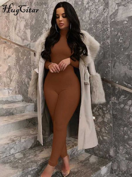 

women's jumpsuits rompers long sleeve solid turtleneck skinny bodycon jumpsuit autumn winter women fashion streetwear casual romper t23, Black;white