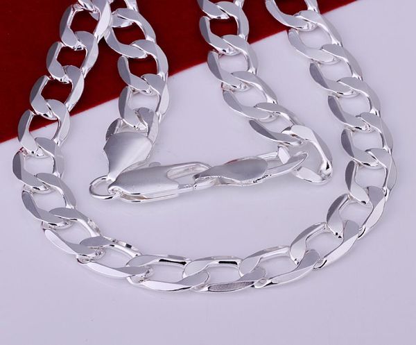 

925 sterling silver plated figaro chain necklace 12mm x20inches classic fashion men039s jewelry 5479381