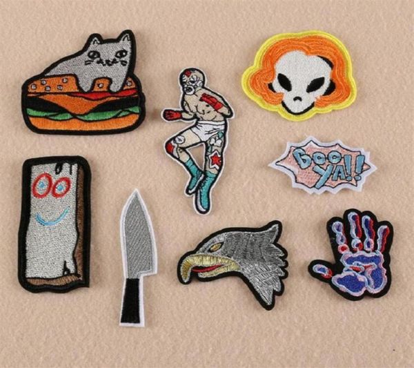 

iron on patches diy embroidered patch sticker for clothing clothes fabric sewing palm eagel knife cat design322p9420235, Black