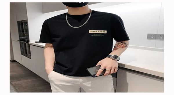 

2022 famous mens t shirt trend of summer letter printing net red round collar half sleeve clothes cotton versatile t7268587, White;black