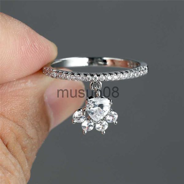 

band rings cute cat paw dog claw pendant ring white zircon love heart stone ring vintage gold silver color animal footprint rings for women
