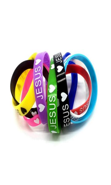 

new silicone bracelet elastic rubber wristbands men womens jewelry fashion accessories mix colors randomly heart shaped love jesus3155322, Black