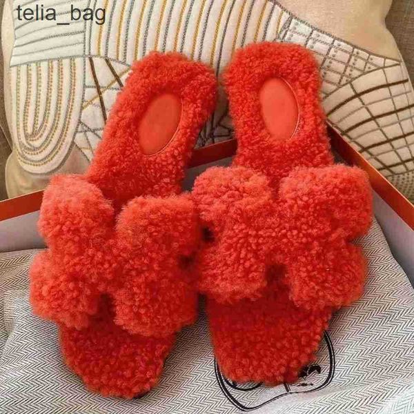 

slipper winter furry bear sandal oran dsigner hermzs shoes autumn and slippers designer 2023 daily wear of teddy wool women's flat bott