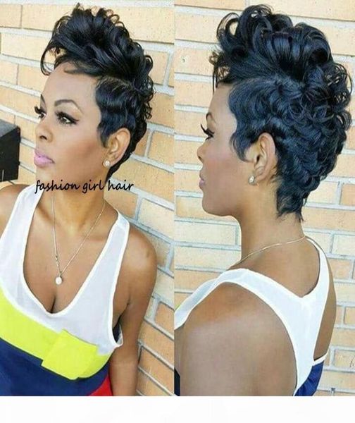 

short human hair wigs pixie cut wig 150 pre plucked bob wig remy brazilian glueless none lace front human hair wigs3116885, Black;brown