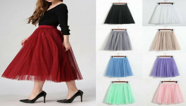 

imcute brand 2020 women tutu tulle skirt vintage midi pleated skirts womens skirts bridesmaid wedding faldas mujer saias jupe4446793, Black