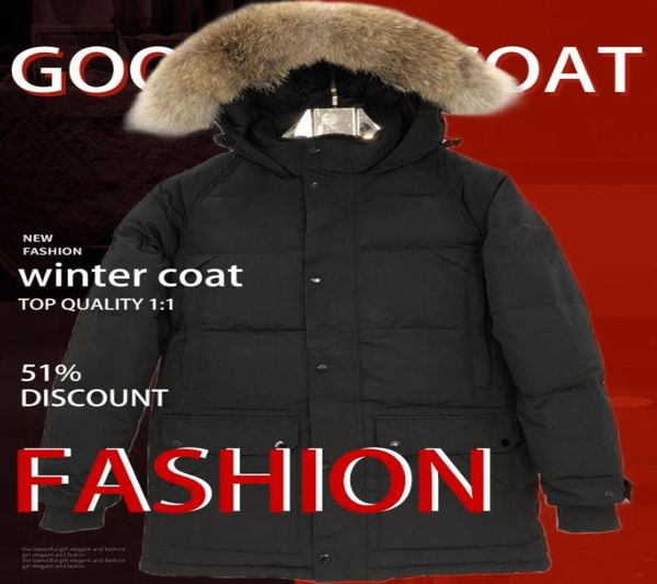 

fashion men winter jacket outdoor thermal man parkas windproof waterproof real wolf fur down coat hooded detachable ha6771771, Black