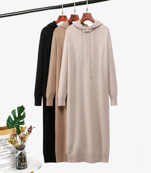 

ziamonga oversize winter basic hooded long sweater dress women loose thick maxi female robe chic knit straight dresses casual5883900, Black;gray