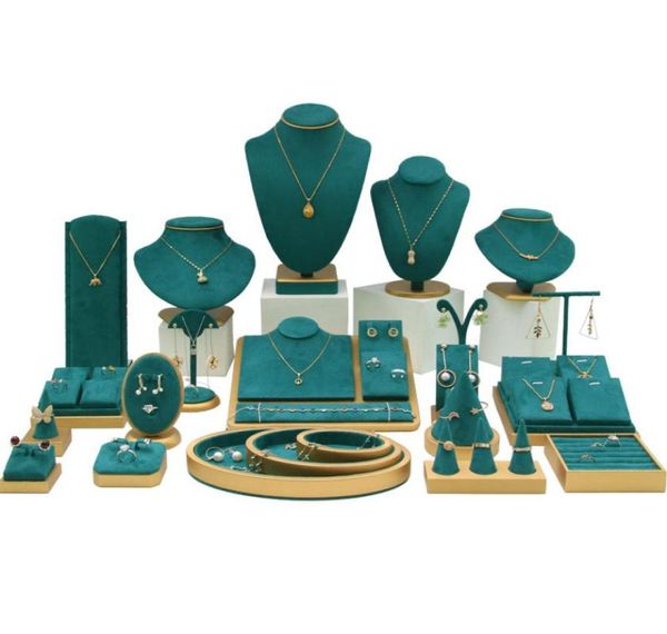 

green microfiber jewelry display props earrings necklace ring pendant stand jewelry tray jewelry counter display props set6589118, Black