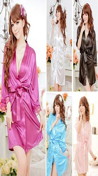 

whole women039s faux silk solid color robe short bathrobe sleepwear nightwear new arrival1268548, Black;red