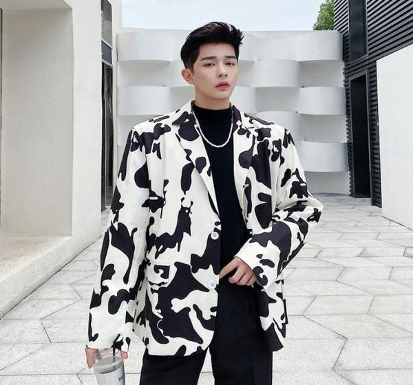 

iefb men039s wear black white cow printed small suit for men loose big size long sleeve single breasted blazers autumn 9y3994 6252510, White;black