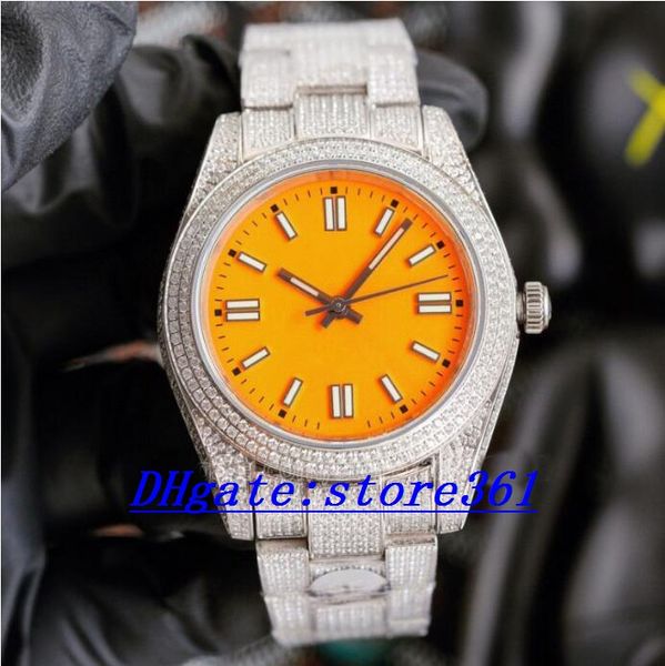 

luxury watch 41mm mechanical watches with diamonds yellow dial montre de luxe gifts scratch resistant sapphire glass wristwatch-04, Slivery;brown