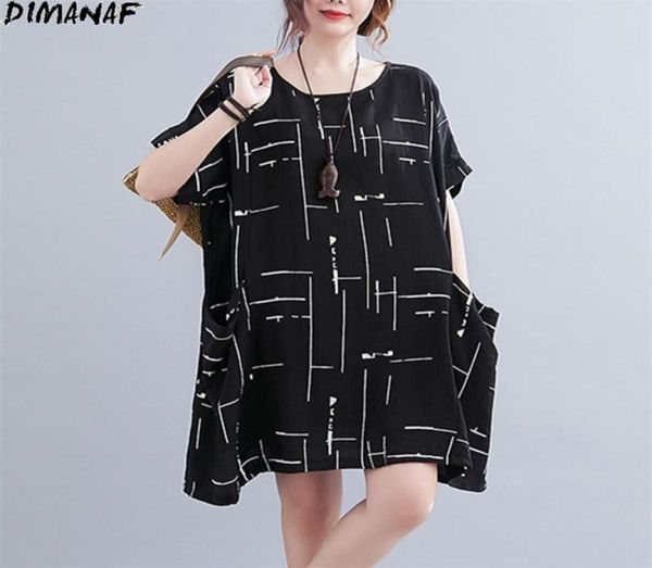 

summer plus size women dress bat linen striped print tees shirt female loose tunic pockets oversize 4xl 2105318797222, Black;gray