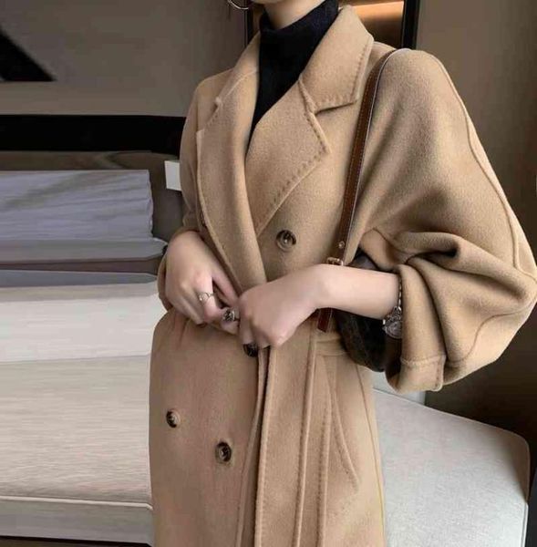 

autumn and winter max 2022 new trendy brand mara women039s coat double breasted belt doublesided tweed cashmere wool medium lo9552191, Black