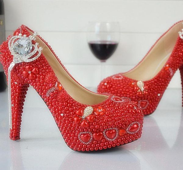 

large size us 12 red pearl bride dress shoes handmade rhinestone wedding shoes nightclub party prom pumps red bridesmaid shoes5877452, Black