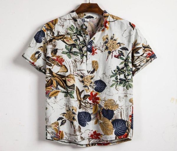 

men shirts hawaiian printed short sleeve blouse man loose button camisa summer floral patchwork chemise masculina m3xl men039s8480119, White;black