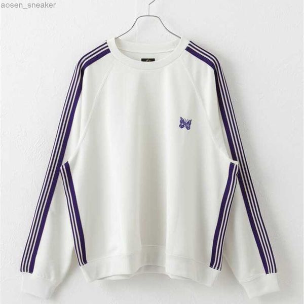 

23 white needles awge sweatshirts men purple webbing stripe embroidery butterfly crew neck hoodies, Black